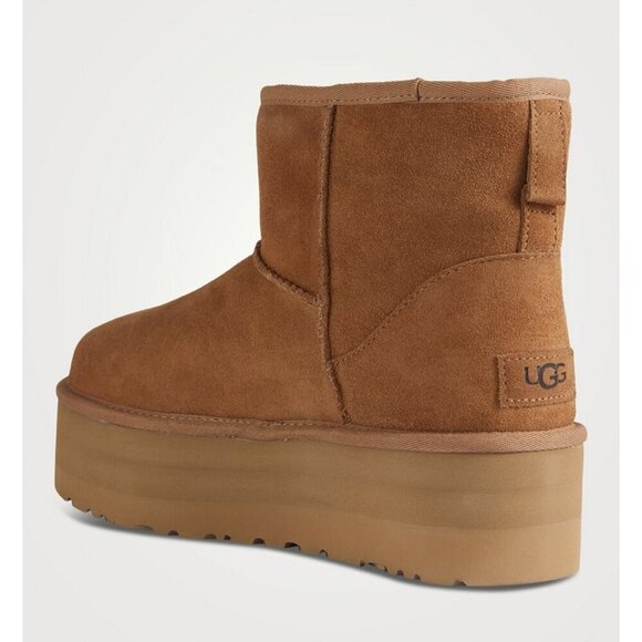 Classic Mini Sheepskin Platform Boots Brown 10 - Picture 4 of 4